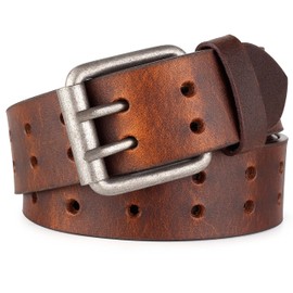 F&L CLASSIC Leather Work Belt, Heavy Duty Double Prong Genuine full grain Leather Belts for Men 1 1/2", Mens Casual Belts for Jeans,3190,size 38,vintage-brown