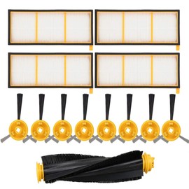 New replacement kit for Shark ION RV720 RV750 RV750C RV755 vacuum cleaner, 4 HEPA filters, 1 main brush, 8 side brushes, not suitable for Shark (RV750_N RV720-N RV700_N)