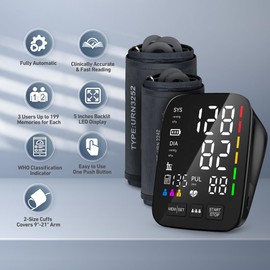 Blood Pressure Monitor for Home Use - 2 Size Cuffs (9"-17" & 13"-21"), Fits Medium, Large & Extra Large XL Upper Arms, Accurate Digital Automatic BP Machine, 5" LED Display, 3-User Mode, Model U80A