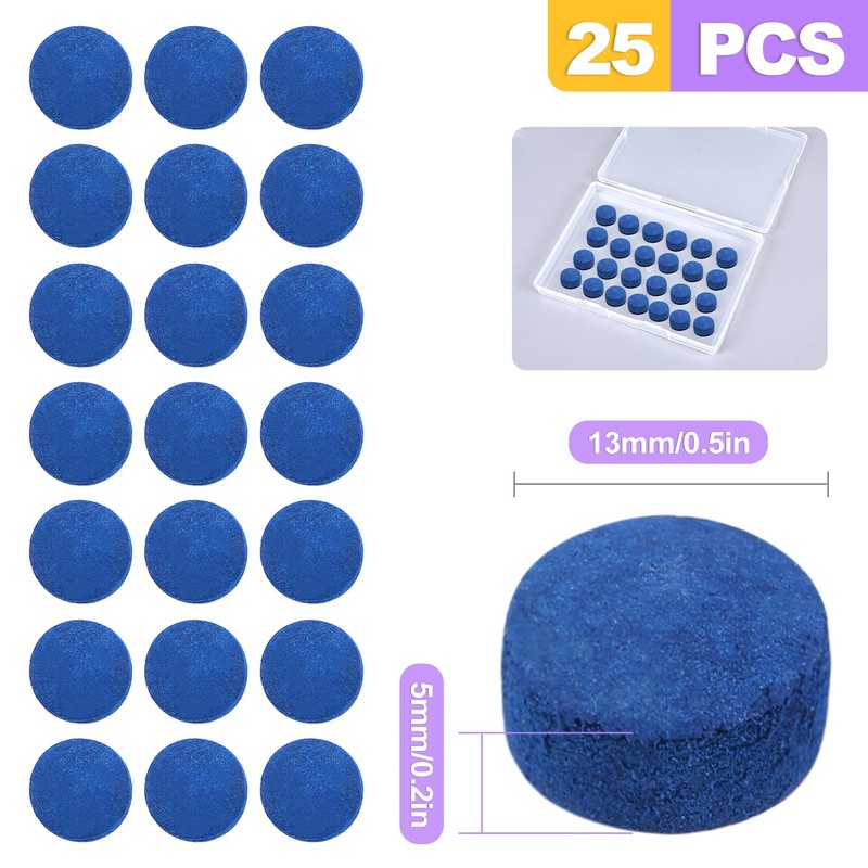ZeriLion 25 Pcs Pool Cue Tips 13mm Billiard Stick Cue