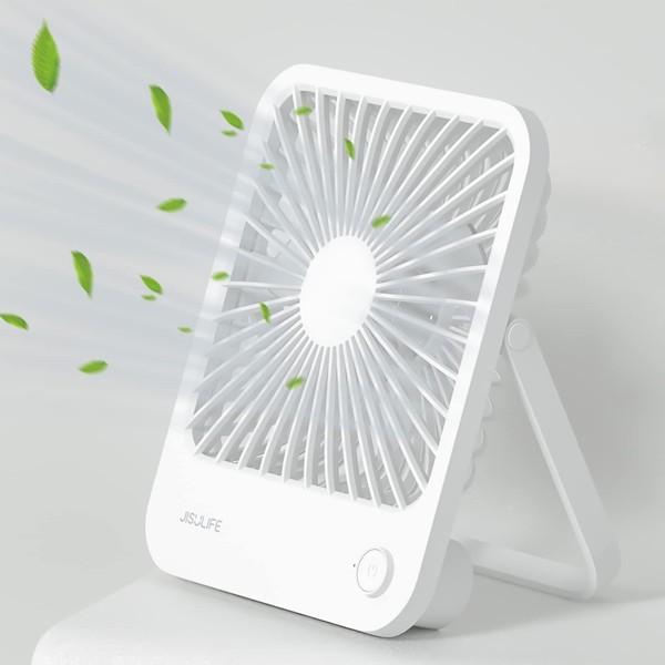 JISULIFE Desk Rechargable Personal Fan, 4500mAh 180°Foldable Portable 4 Speeds Adjustable Long Battery-life for Home Office Travel Outdoor-White