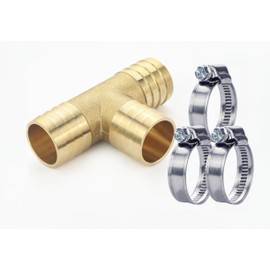GASMIS 3/4 Inch 19 mm Brass T-Piece Hose Connector with Hose Clamps