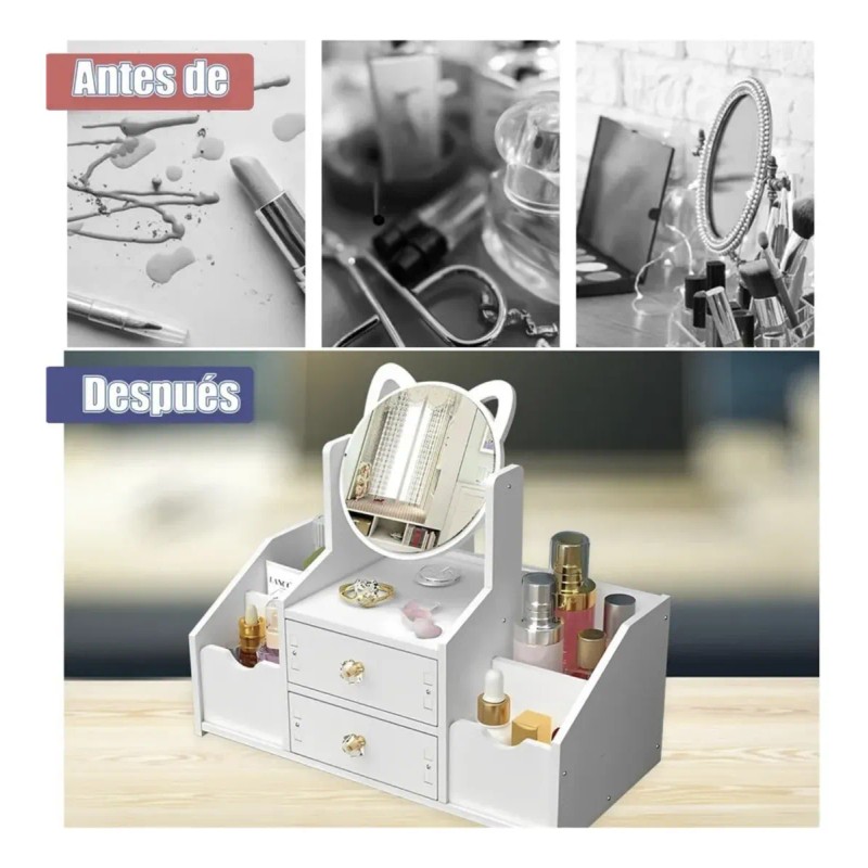 Caja De Almacenamiento De Cosméticos Multifuncional + Espejo