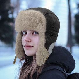 Clakllie Unisex Aviator Hat Suede Windproof Trapper Hat Warm Faux Fur Russian Hat Warm Cotton Hat, C-PL20-Black