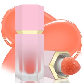 BEFIVECOK Liquid Blush for Cheeks, Soft Cream Blush with Cushion Applicator, Dewy Finish Matte Velvet Texture, High-Pigmented Blendable, Long-Wearing Blush Makeup | #06 CHEERY-Peachy Pink
