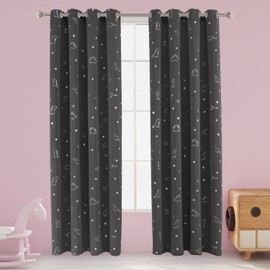 LORDTEX Dinosaur and Star Foil Print Blackout Curtains for Kids Room - Thermal Insulated Curtains Noise Reducing Window Drapes for Boys and Girls Bedroom, 52 x 108 Inch, Dark Grey, Set of 2 Panels