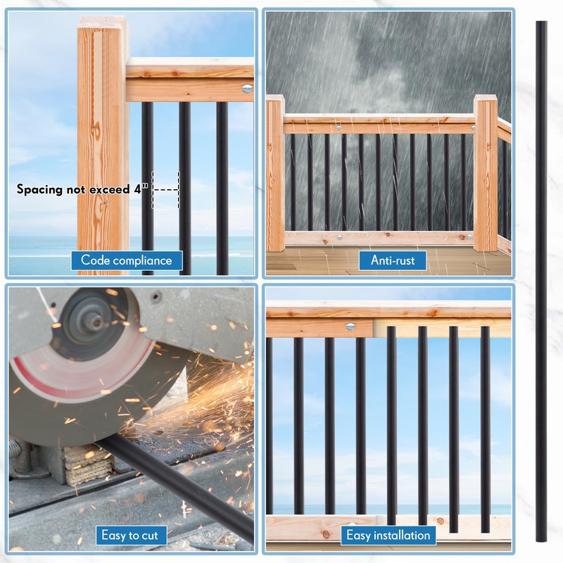 Yaocom 60 Pack 26" Aluminum Deck Balusters 3/4" Black Metal