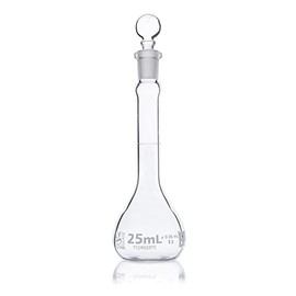 Volumetric Flask, Globe Glass, 25mL, Class B, to Contain (TC), 3.3 Borosilicate Glass, ASTME288, 6/Box