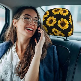DSSWTP Sunflower Pattern01 Universal Car Headrest Cover Soft Car Seat Head Rest Cover Protector Fabric Head Rest Coverings for SUV Car Truck Auto Accessories 1 Piece