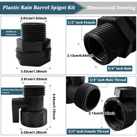 Rain Barrel Spigot Kit 4 Kit Water hose Shut-Off Ball Valve Plastic Garden Hose Shut Off Valve+3/4 GHT Rain Barrel Bulkhead Fitting for Rain Barrels Water Tank Pond Aquarium Tubs Pools Spigot