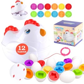Shoonlo 12 Huevos de Juguete, Material Didáctico Preescolar, Juguetes Educativos 4-9 Años, Regalos Montessori para Niños, Juguetes Sensoriales para Reconocimiento de Colores y Formas