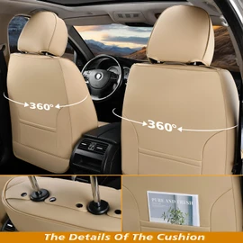 Coverado Car Seat Covers, Car Seat Covers Front Seats, 2-Pack Front Seat Cover, Nappa Leather Waterproof Seat Covers, Car Seat Protectors, Automotive Seat Covers Universal Fit for Most Vehicles Beige