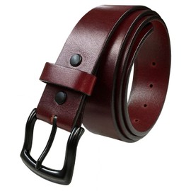 BS055-P3926 Classic Burgundy Casual Jean Belt Genuine Full Grain Leather Belt 1-1/2"(38mm) wide (Black,32)