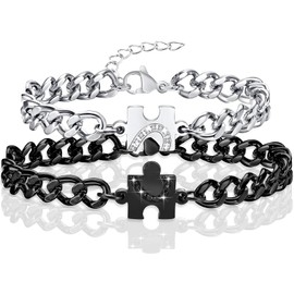 BTOOTB 2 Pcs Pulseras para Pareja, Pulsera Cubana Puzzle, Pulseras a Juego para Parejas, Adecuado para Regalos para Amantes y Esposas En El Día de San Valentín, Cumpleaños y Aniversarios (A)