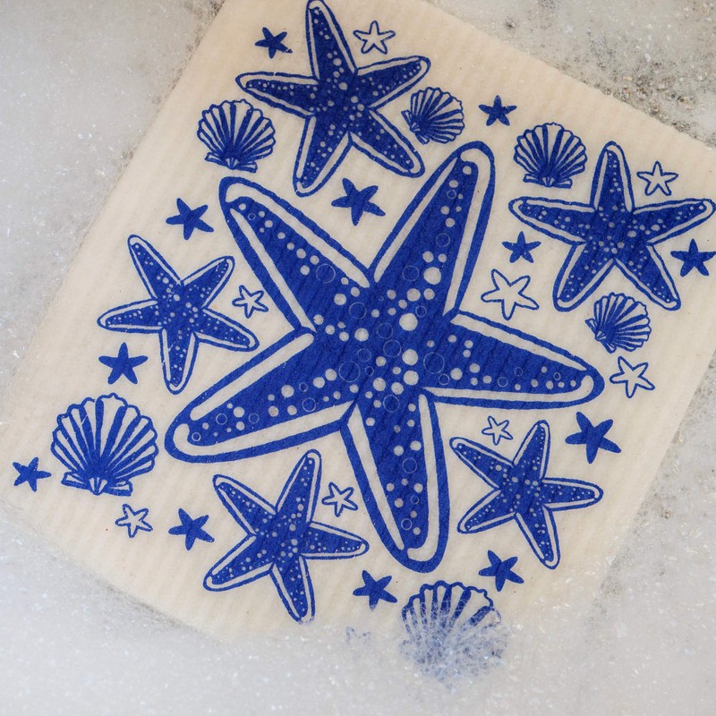 SeaKisses - Pack of 3 Swedish Dishcloths - Starfish, Coral,