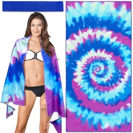 Edmirfun Beach Towel，160x80cm Colourful Tie Dye Beach Towels with Towel Bands，Lightweight Large Towels for Adults Kids Family, Friendly Sand Free Quick Drying Towel for Travel Swim Pool Gym Sports