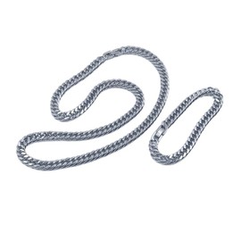 PELEIFA Double Link Chain Made of Titanium and Bracelet Curb Chains Necklace, Hip Hop Jewellery Set Made of Solid Titanium, One size, Agate