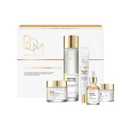 BOM COSMETICS A Set of Peptide Power Skincare With 5 Kinds of Items (Toner, Ampoule, Cream, Eye Cream, Sleeping Mask), 24K Gold & Pentapeptide for Skin Collagen Boost, Korean Skincare