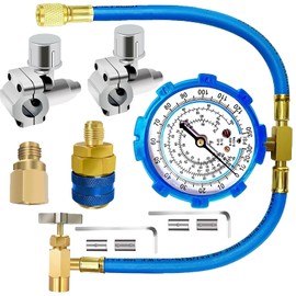Refrigerator Freon Recharge Hose Gauge Kit-A/C R134a R12 R22 R502 Fridge Recharge Tool Kit with BPV31 Bullet Piercing Tap Valve, r134a Quick Coupler, R134a Self-Sealing Adapter for Refrigerant System