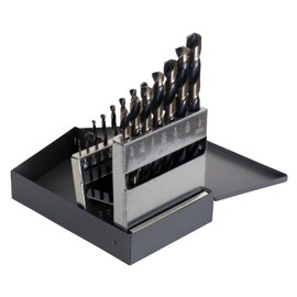 CLELINE C18124 Style 1878 High Speed Steel 135° Heavy-Duty Jobber Length Drill Set, Black and Gold Finish, 1/16" - 1/2" Size, 15 Pieces