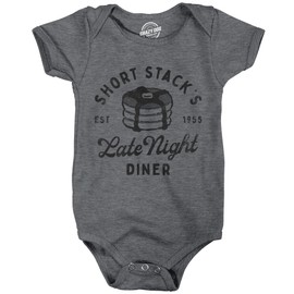 Short Stacks Late Night Diner Baby Bodysuit Funny Breakfast Joke Jumper for Infants Funny Baby Onesies Sarcastic Onesie for Baby Funny Food Onesie Novelty Dark Grey 12 Months