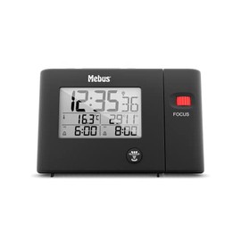 Mebus Radio-Controlled Alarm Clock with Projection, Digital, Projection at the Touch of a Button or Permanently on Ceiling/Wall, Radio Clock, 2 Alarm Seconds, Indoor Thermometer, Display Lighting,