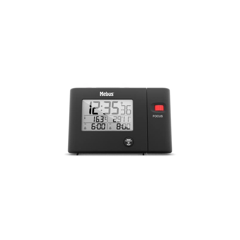 Mebus Radio-Controlled Alarm Clock with Projection, Digital, Projection at the