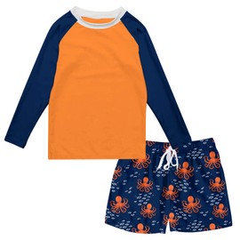 Boys Swim Set Size 10-12 Bathing Suit Orange 2 Piece Boys Swim Trunks with Rash Guard Swimwear Trunks with Compression Liner