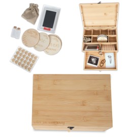 THE CONSCIOUS MOM Bamboo Baby Keepsake Box Set 5 Accessories Included - Wooden Baby Memory Box with Drawer, Removable Dividers, Lock & Hinges - Eco-Friendly Keepsake Storage Box for Babies & Pets