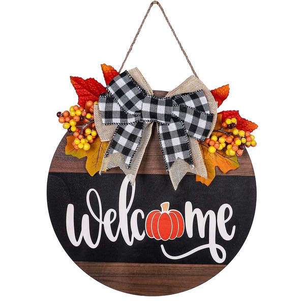 Whaline Fall Thanksgiving Welcome Sign Farmhouse Wooden Hanging Sign with