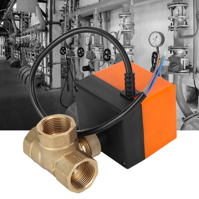 Motorized Ball Valve L Shape Orange Brass Electric Valves 3‑Wire