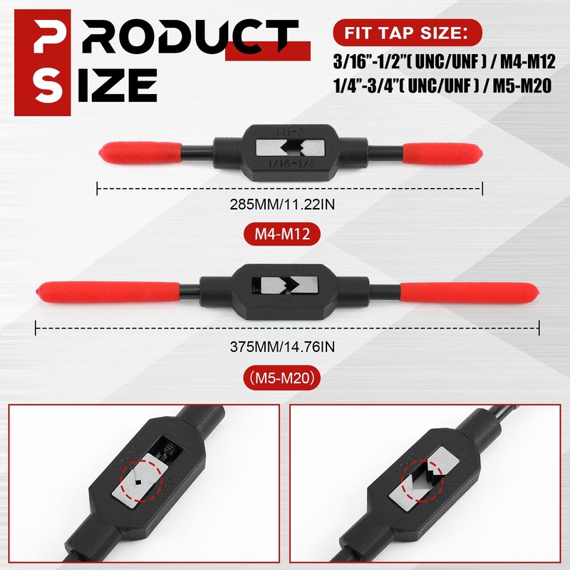 WILLBOND 2 Pcs Adjustable Tap Wrench Handle Tap Handle Tool