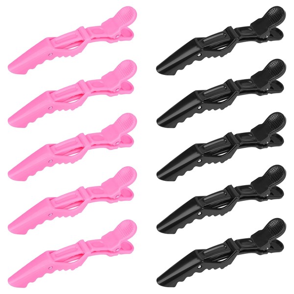 Hairdressing Section Clips, Pack of 10, Hair Clips, Hairdresser, Hair Clips, Hairdresser with Non-Slip Handle and Wide Teeth, Professional Hairdresser Clips for Women and Girls (Black Pink)