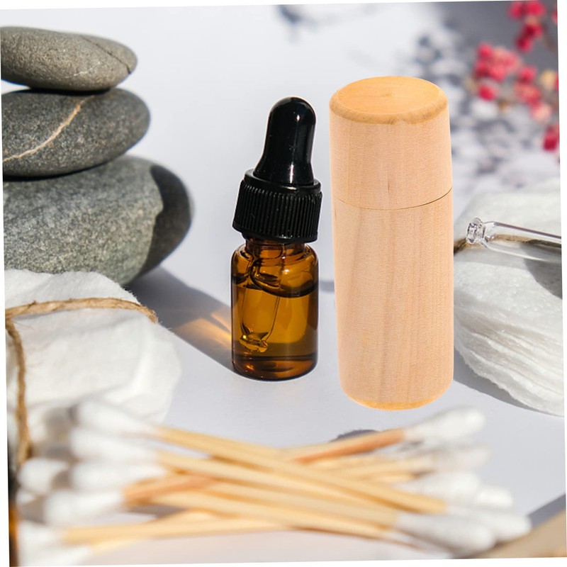 BUGUUYO Essential Oil Wooden Storage Box Round Single Bottle Case