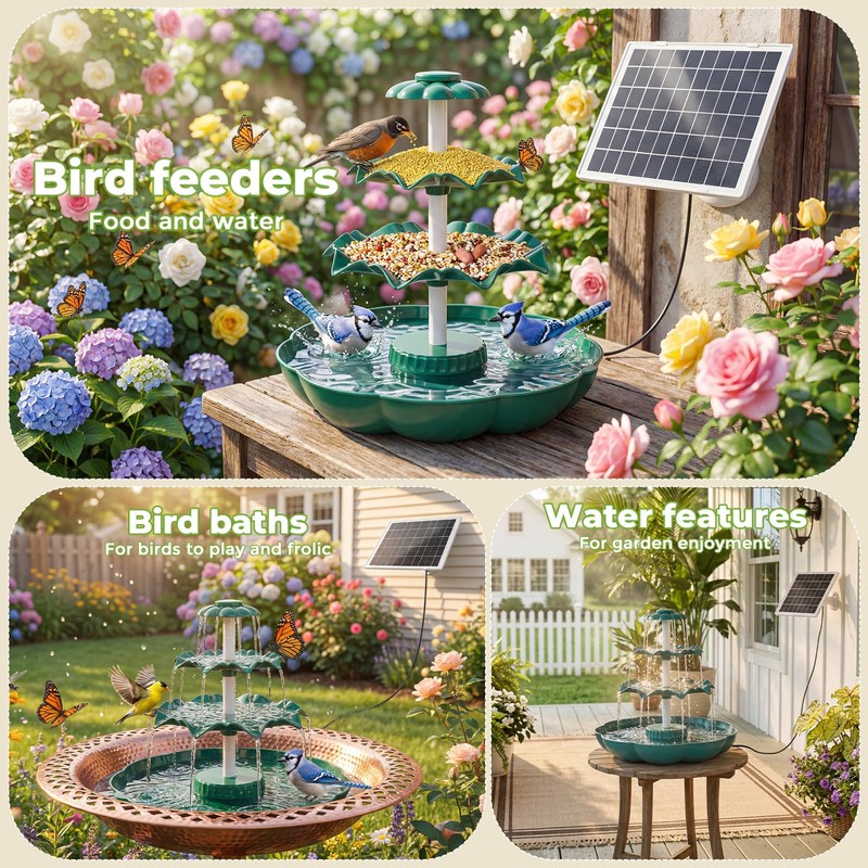 AISITIN 6.5W Solar Bird Bath Fountain, 3-Tiered Waterfall, DIY Detachable
