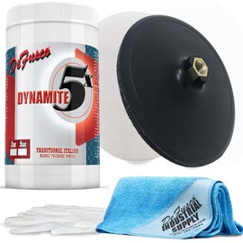 Marble Polishing Powder - Dynamite 5X Marble Powder 2 lbs - 7 Inch Backer Pad - Norton White Gloss Pad -16x16 Microfiber Cloth - Gloves - BUNDLE - 5 Items