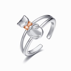 DAYLINLOVE Cat Ring 925 Sterling Silver Cat Adjustable Open Thumb Ring Pet Jewellery Gifts for Women Mum Grandma