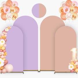 Psasrm Arch Backdrop Cover, Set of 2 Double Color Wedding Arch Cover (6+7.2FT),Wedding Arch Cover Spandex Fitted Arch for Wedding Birthday Party Decoration (Nude+Lavender)