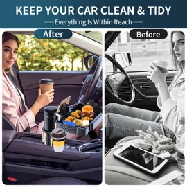 Car Food Tray with Expandable Cup Holder Tray and 360°Phone Stand,4 in 1 Detachable & Rotation car Tray with 2 Cup Holder Adapter with Expandable Base for car,Travel Road Essentials