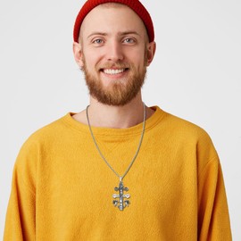 Rofusn Religious Caravaca Double Cross Necklace: Silver Cross Amulet Pendant Necklace Religious Jewelry Christian Gift Style 3