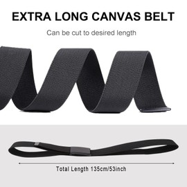 KEYRI Pack of 2 Men's Business Belts, Nylon Canvas Belt, Men's Belt, Canvas Belt, Without Holes, Adjustable Work Belt, Fabric Belt, Outdoor Belt for Men, Length 135 cm, black