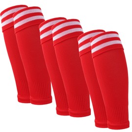Dxhycc 3 Pairs Kids Striped Soccer Socks Athletic Soccer Leg Sleeves Socks for Youth Boys Girls Baseball Football Softball Rugby, Red