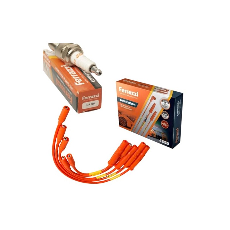 FERRAZZI Kit Cables 9mm + 4 Bujias Iridio Plantino compatible