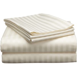 Ready To Rest Extra Deep Pocket King Sheets (4 Pcs)-400 Thread Count Egyptian Bed Sheets- 18"-24" Extra Deep Pocket Fitted Sheets- Cooling Bed Sheets- Cotton Sheets for King Size Bed- Ivory Stripe