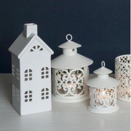 Excelsa Pagoda Lantern, Metal (white) 12 x 19 cm Bianco