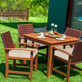 Aoodor Patio Chair Cushions Set of 2, 24 x 24 x 4 Inch Water Resistant Outdoor Seat Cushions with Handle and Ties, Square Corner Cushions for Patio Furniture Garden Lawn, Kahaki