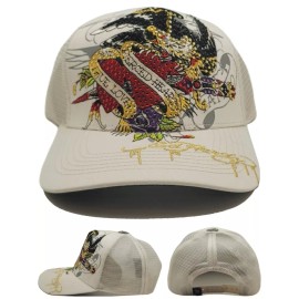 Ed Hardy New Rhinestone LUXE Pierced Eagle Tattoo Cream Era Snapback Hat Cap