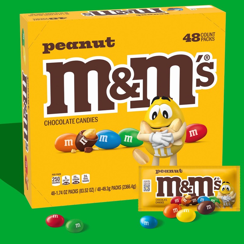 M&M'S Peanut Chocolate Candy, Full Size 1.74 oz Bag, Pack