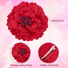 Red Flower Hair Clip, Large Fascinator Peony Hairpin Artificial Flower Brooch Hairpins Vintage Rose Red Hair Barrette Accessories for Women Girls Wedding Valentine's Day Christmas Birthday Gift