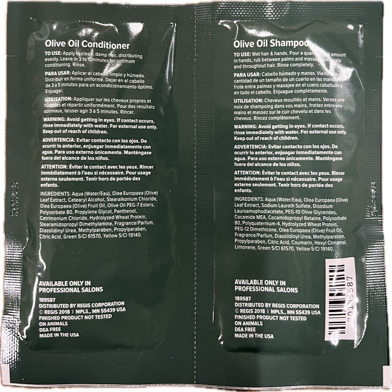 Designline Olive Oil Shampoo & Conditioner .5 0z Pack Travel